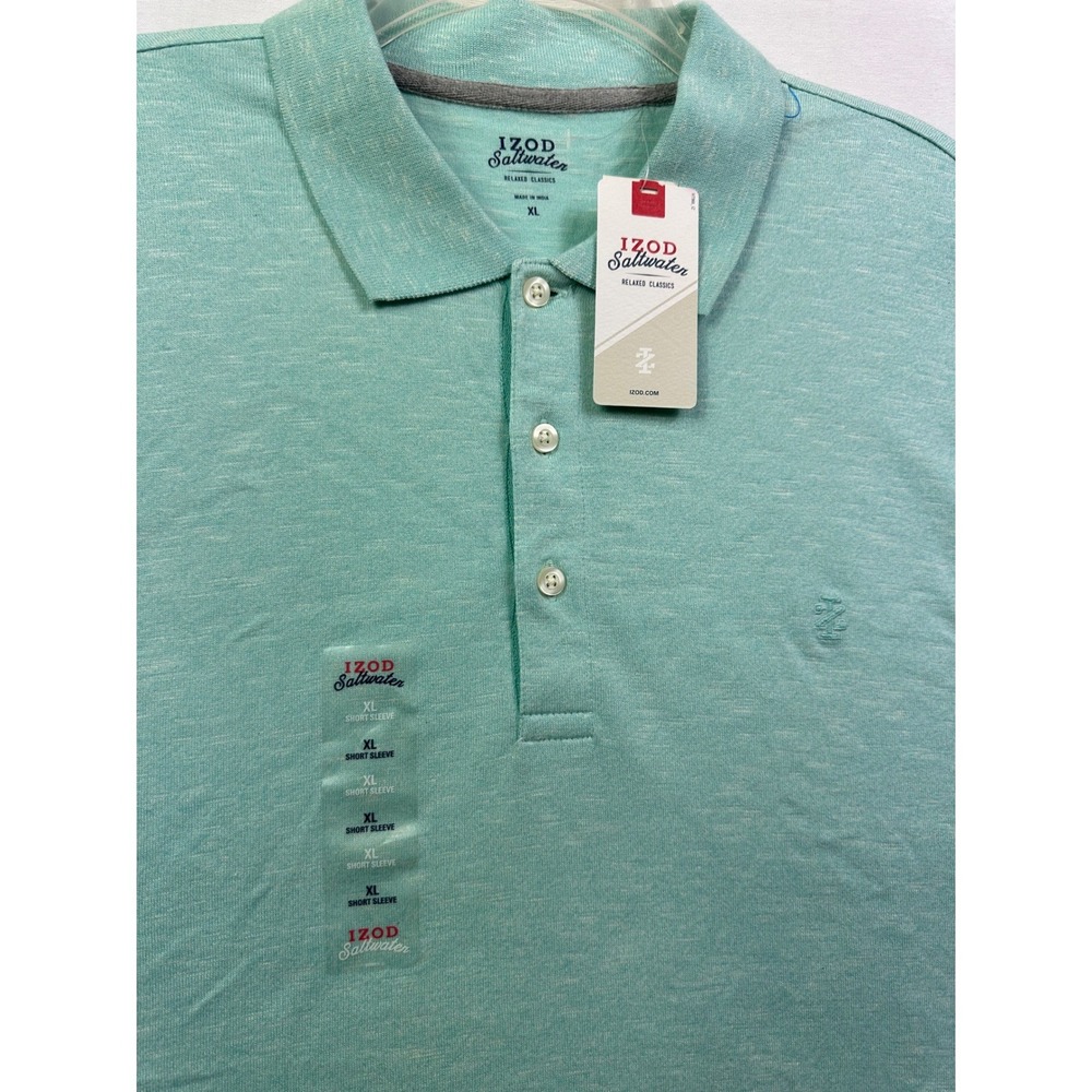 IZOD Saltwater Relaxed Classics Men XL Aqua Heather‎ Short Sleeve Polo Shirt NWT